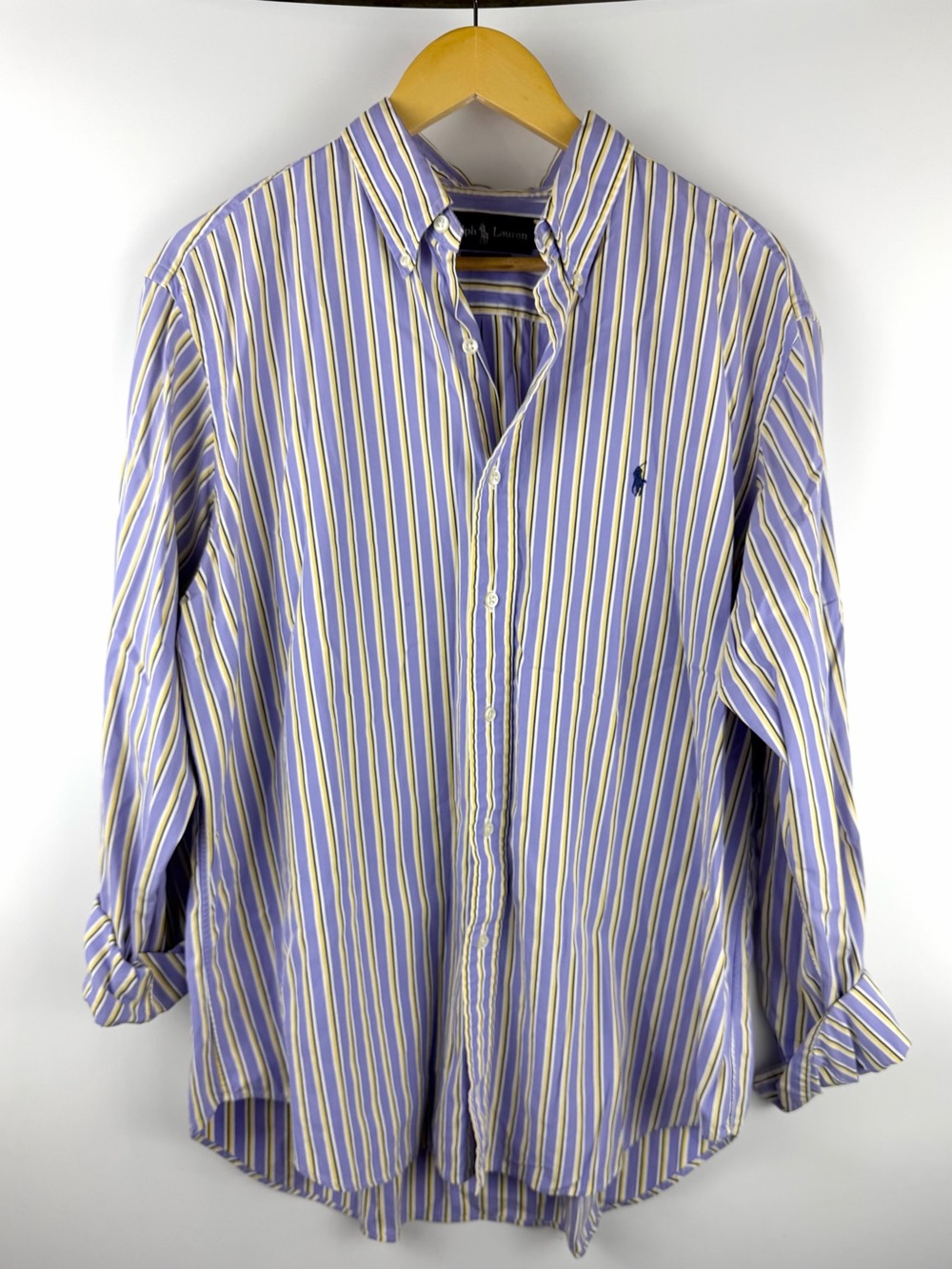 Ralph Lauren Classic Fit Striped Button Down Shirt Lavender Yellow Sz XL